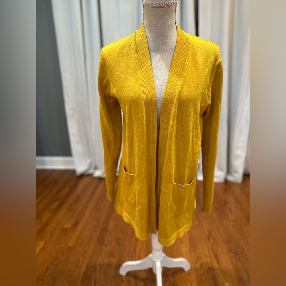 Time & Tru mustard yellow open front cardigan women’s size small LNC